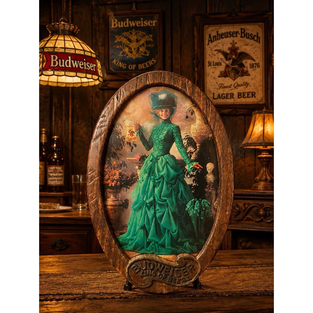 Vintage 1974 Budweiser King of Beers Victorian Lady Oval Wall Sign 150-196-74